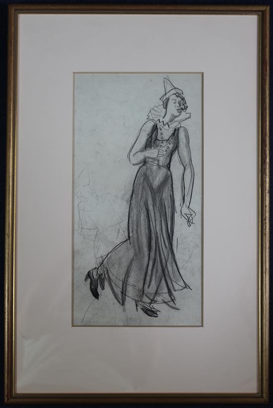 Dame Laura Knight RA (1877-1920) Woman wearing a pierette dress, 12.5 x 6.5in.